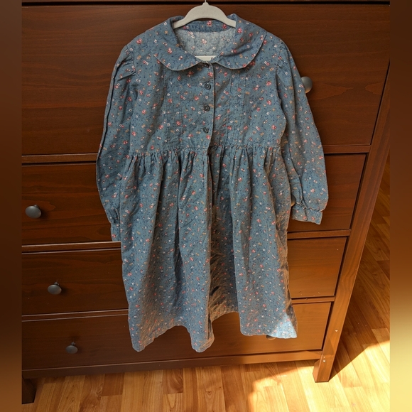 Vintage Other - Hand Made Floral Blue Long-Sleeve Dress For Easter Cottage Core